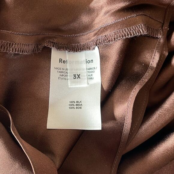Reformation Provence Lace Trim Silk Cafe Brown Slip Maxi Dress Size 3X - Picture 9 of 9